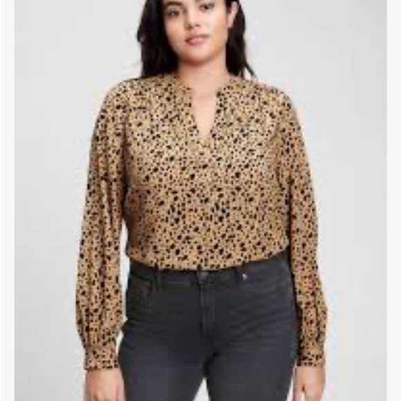 GAP Factory Tops - Gap‎ Cheetah Print V-Neck Rayon Long Sleeve Blouse XXL